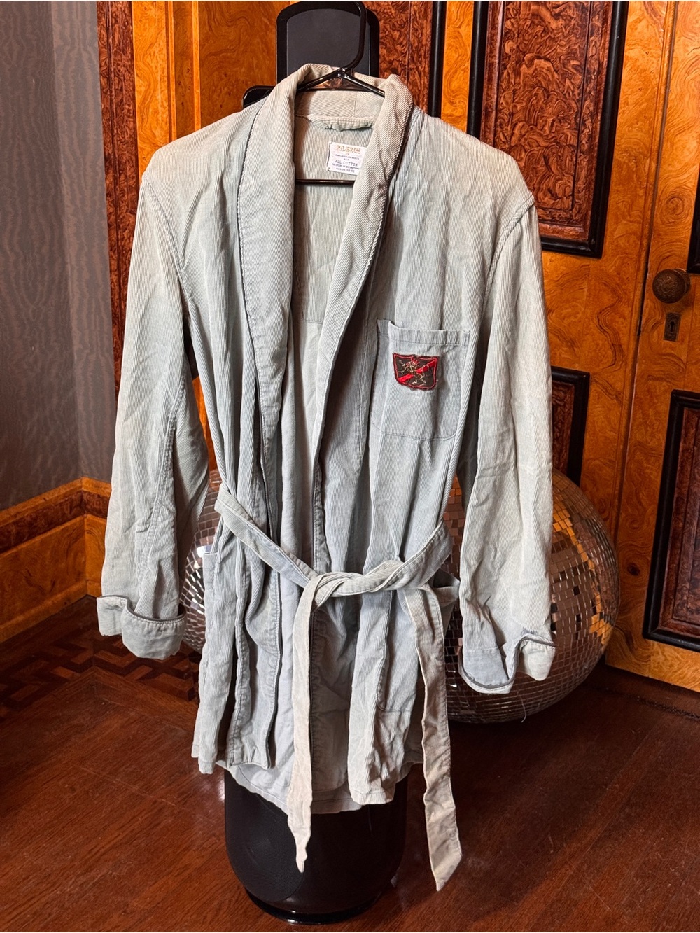 Men's Light Gray Cotton Belted Jacket - Casual Shawl Collar